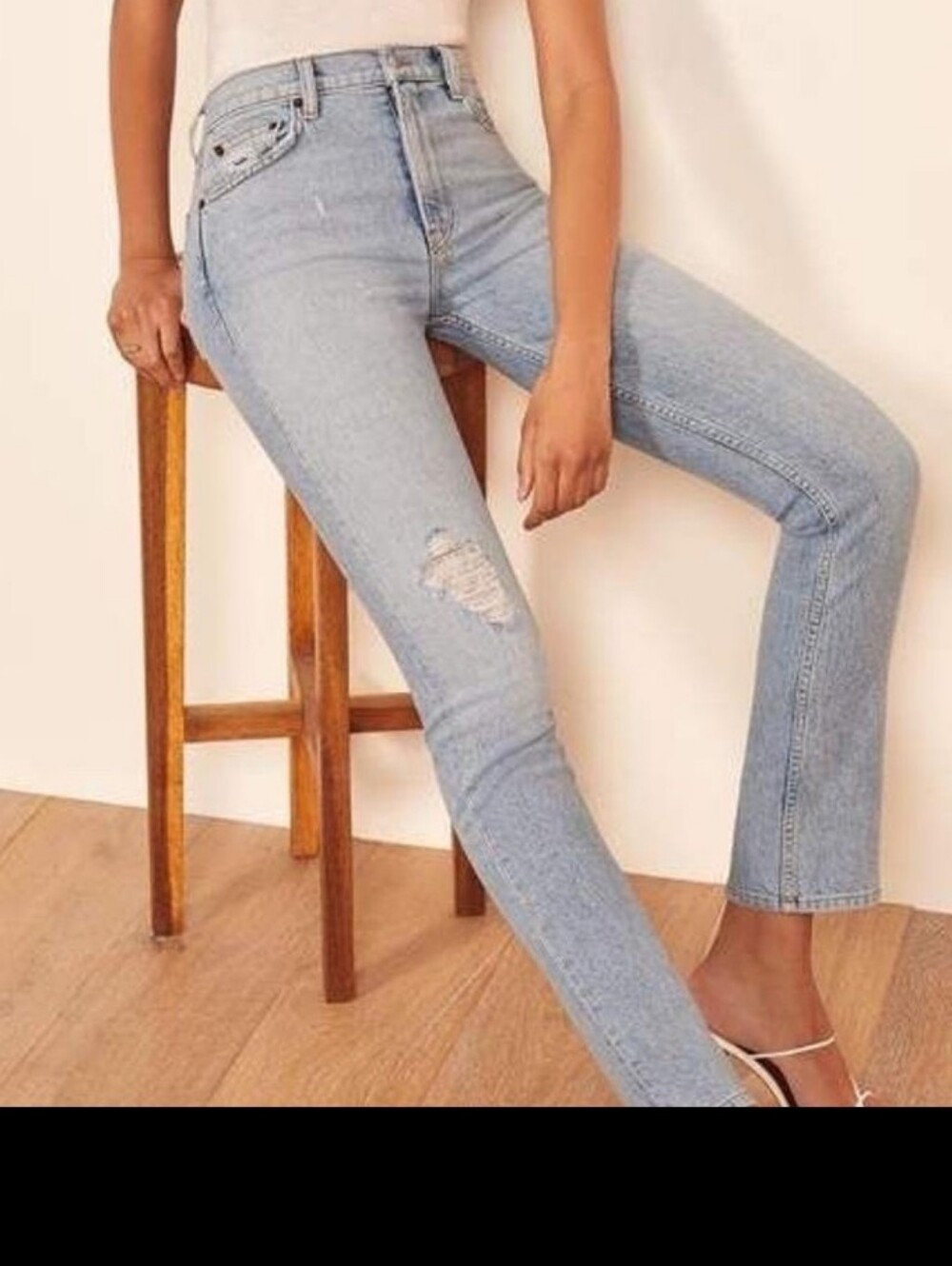 Reformation Liza High-Rise Straight Leg Jean In Crete Destroyed Wash